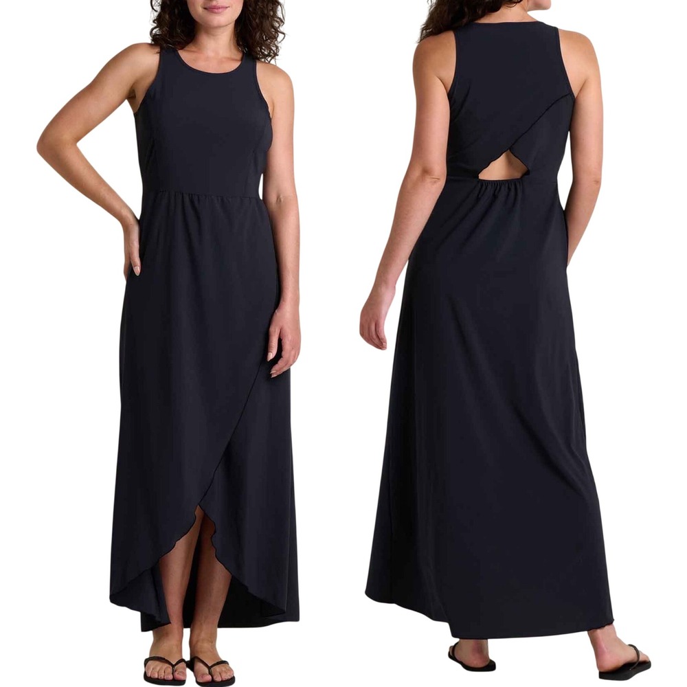 Toad&Co Womens Sunkissed Maxi Dress Black Sleeveless Cutout Back XS T1792702